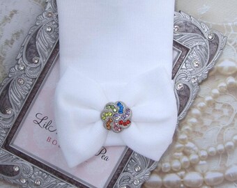 Rainbow Baby -- Newborn Hospital Hat, with a rainbow button, baby hat, baby shower gift, new baby girl cap, from Lil Miss Sweet Pea Boutique