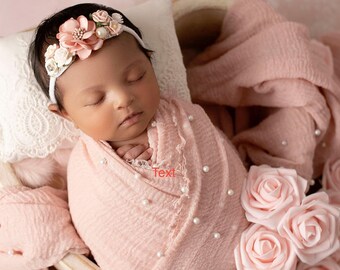 Coral Blush AND Dusty Rose Blush Swaddle Set with matching headband/ OR just the headband/ newborn photos/ Lil Miss Sweet Pea