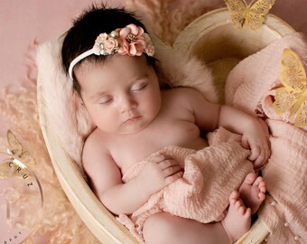 Blush Muslin Pearl Swaddle Wraps or Layering for Newborn Photos AND/OR Matching Flower Headband bebe, Lil Miss Sweet Pea