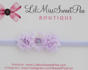 Lavender flower baby headband, newborn and stretches to fit all ages' baby shower gift, birthday gift, Lil Miss Sweet Pea