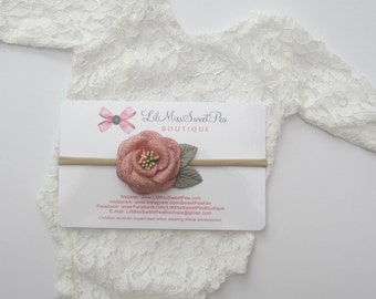 Newborn Lace Romper, White, unlined, AND/OR matching flower headband, newborn photography/ shower gift, Lil Miss Sweet Pea