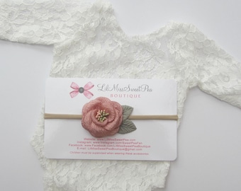 Newborn Lace Romper, White, unlined, AND/OR matching flower headband, newborn photography/ shower gift, Lil Miss Sweet Pea