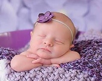 Purple Hydrangea Flower on Skinny Elastic by Lil Miss Sweet Pea for newborn photos , girl photography , infant headband Lil Miss  Sweet Pea