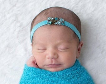 Turquoise knit wrap AND/OR floral rhinestone headband, newborn photos, new baby girl, newborn photographer, bebe foto/ by Lil Miss Sweet Pea