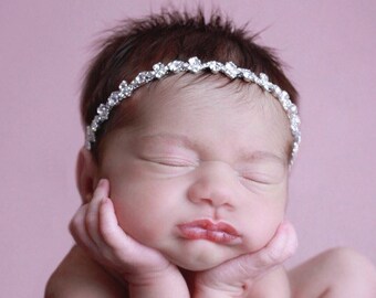 Silver Rhinestone Bling Headband for photo shoots, baby girls, newborn photos, brides, flower girls, by Lil Miss Sweet Pea