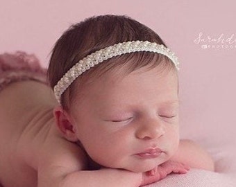 Off-white Pearl Beaded Braided  Headband - photo shoots, Baptism, Christening, Baby Shower Gift, by Lil Miss Sweet Pea