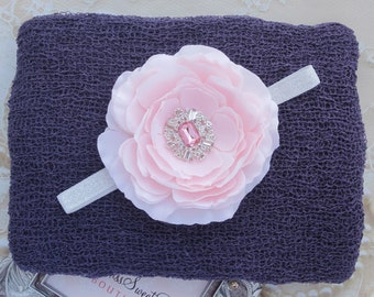 Plum Knit Wrap AND/OR Matching 4 inch Flower Headband/ photo shoots/ newborn swaddle wrap/ bebe foto/ Lil Miss Sweet Pea