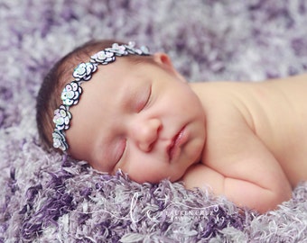 Mini Lavender Oyster Pearl Flower Sequin Halo Headband - boho sequins - perfect for newborns and for photo shoots by Lil Miss Sweet Pea