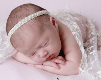Off-white Pearl Beaded Braided  Headband - photo shoots, Baptism, Christening, Baby Shower Gift, by Lil Miss Sweet Pea