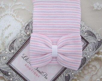 PREEMIE - Newborn Pink Lavender & White Stripe premature baby hospital hat, double ply fabric, made in USA by Lil Miss Sweet Pea