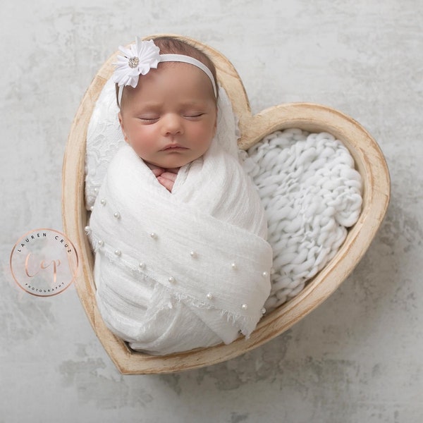 Off White Muslin Wrap, with pearls for newborn photos, not for everyday use, newborn pearl wrap ONLY, swaddle wrap, Lil Miss Sweet Pea