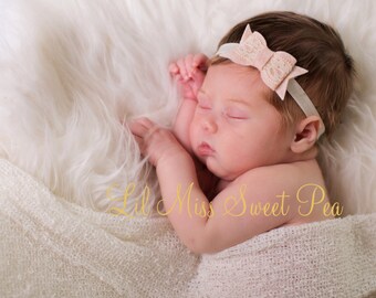 Felt and Lace Bow Headband in wheat and ivory for newborns to adults perfect for photoshoots