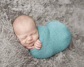 Aquamarine Stretch Knit Swaddle Wrap, Newborn Wrap for Photos, perfect for boys or girls, infant photo swaddle, Lil Miss Sweet Pea