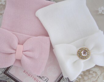Newborn or Baby Shower Gift Set - Two Newborn Hospital Hats, going home outfit, beenie, beanie, baby hat, Lil Miss Sweet Pea