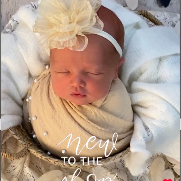 Camel Tan Pearl Swaddle AND/OR matching flower headband for newborn photos,  baby photo wrap, newborn photo swaddle, by Lil Miss Sweet Pea