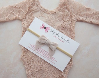 Pink Champagne Unlined Newborn Lace Romper AND/OR 2.5" Glitter Velvet Bow headband, newborn photos, foto bebe, by Lil Miss Sweet Pea