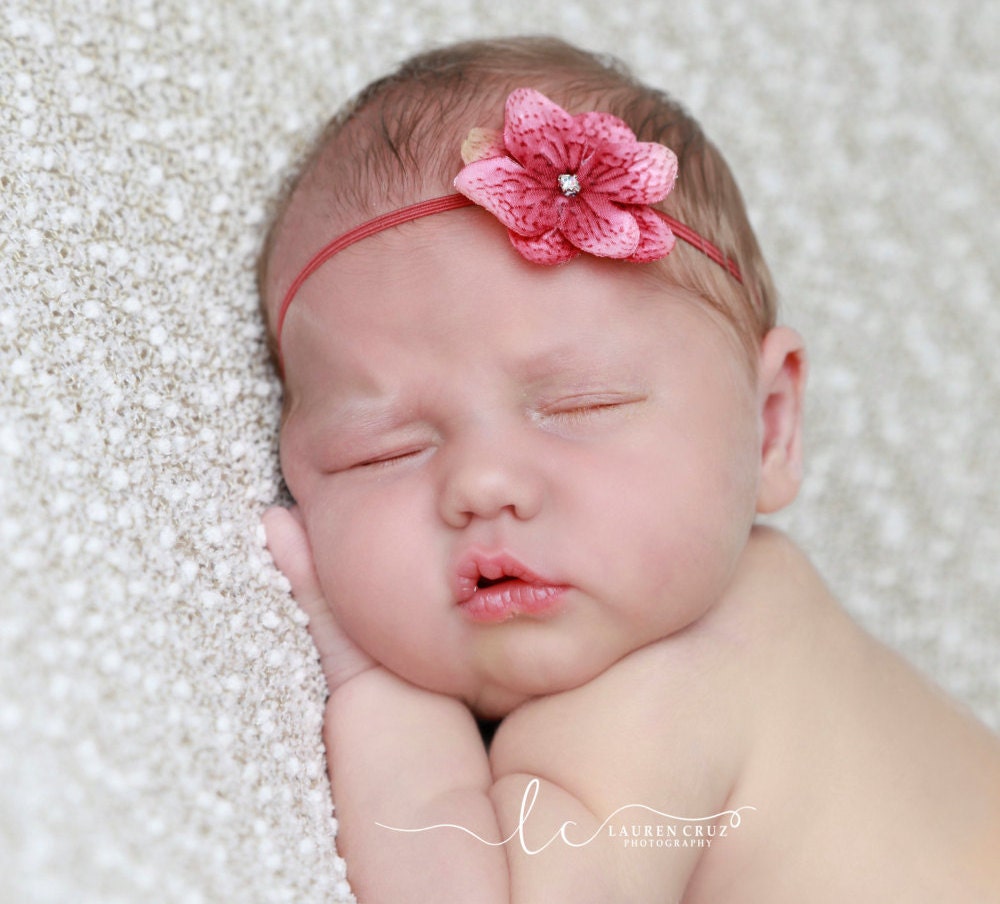 Shades Of Pink Hydrangea Flower Headband Newborn Bandeau Bebe Flower Headband Skinny Elastic Headband By Lil Miss Sweet Pea