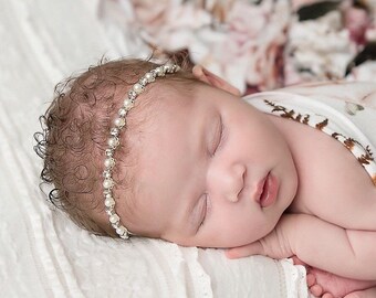 Silver and Pearl Rhinestone Headband for newborn photos, flower girls or brides, by Lil Miss Sweet Pea
