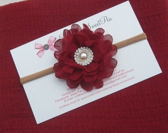 Cranberry swaddle AND/OR matching 3 inch flower headband, Christmas red pearl wrap, newborn photo, swaddle set Lil Miss Sweet Pea