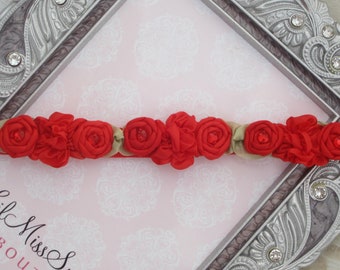 Red Mini Flower Halo Headband for newborn photo shoots, baby halo, Christmas, new baby, shower gift, bebe bandeau, by Lil Miss Sweet Pea