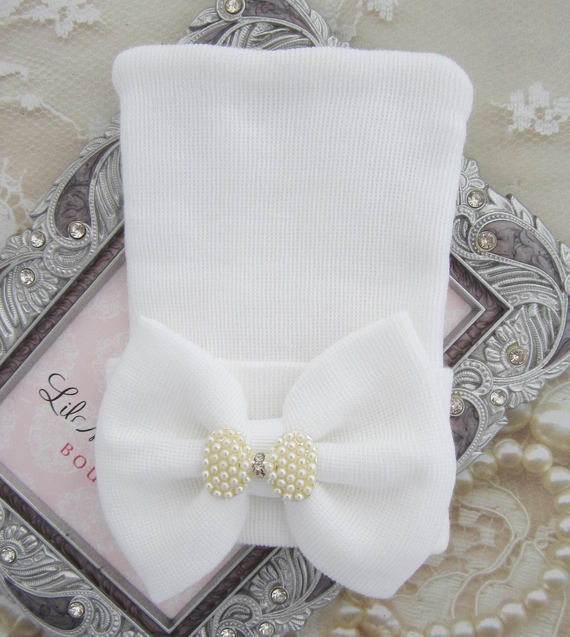 newborn pearl bow hat