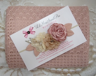 Textured Blush Knit Swaddle Wrap or Layering for Newborn Photos AND/OR Matching Couture Flower Headband by Lil Miss Sweet Pea