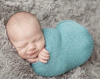 Aquamarine Stretch Knit Swaddle Wrap, Newborn Wrap for Photos, perfect for boys or girls, infant photo swaddle, Lil Miss Sweet Pea