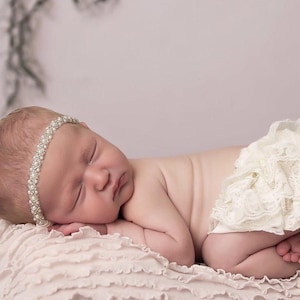 Newborn Ivory Lace Diaper Cover, Bloomer AND/OR Hand-beaded Headband, choose bloomers with or without a back bow, by Lil Miss Sweet Pea