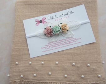 Light tan pearl swaddle AND/OR matching paper flower and lace headband, pearl wrap, newborn photo, swaddle set Lil Miss Sweet Pea