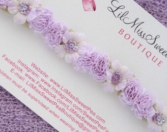 Lavender Ribbon Flower Halo Headband AND/OR Stretch Knit Swaddle for newborn photos, foto bebe bandeau, by Lil Miss Sweet Pea
