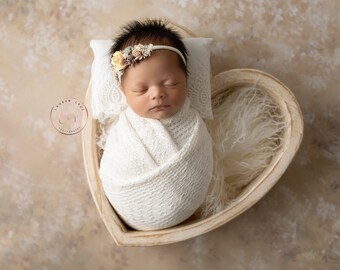 Textured Off-white Knit Swaddle Wrap (one swaddle) for Newborn Photos AND/OR Flower Headband, AND/or newborn pillow by Lil Miss Sweet Pea