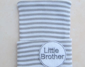 Little Brother BOYS Newborn Hospital Hat, grey & white stripe hat, take home hat, boys sports hat, beenie, boy beanie, by Lil Miss Sweet Pea