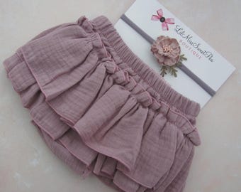 Dusty Purple Newborn Ruffle Diaper Cover AND/OR Matching Flower Stretch Knit Headband
