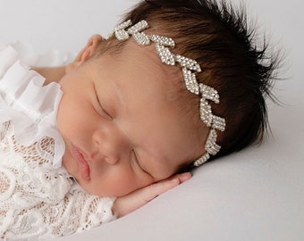 Silver rhinestone leaf headband, bebe, baby bling, bandeau bebe, Lil Miss Sweet Pea