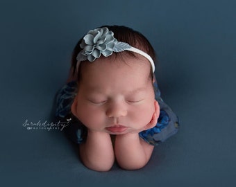 Slate Blue Flower Headband, one size fits all, photo shoots, bebe foto, blue flower, Lil Miss Sweet Pea