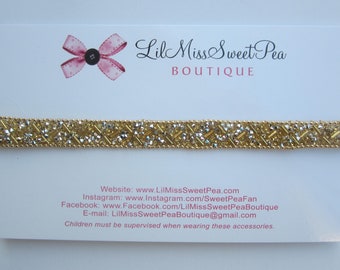 Gold newborn headband, 6 month to adult sizes available, Christmas photo shoot, baby hair band, Lil Miss Sweet Pea