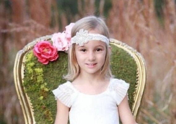 NWT Pink Flower Rhinestone Appliqué Headband s-l400.jpg main image 2