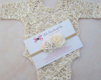 Ivory Lace Romper for Newborn Photos AND/OR flower headband, children's photo prop, baby girl boho,  by Lil Miss Sweet Pea