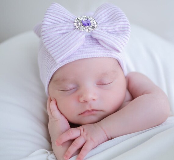 Newborn Hospital Hat Lavender and White 