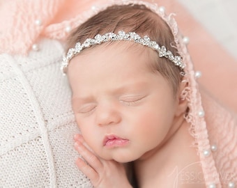 Newborn Swaddle Wrap, pearl adorned, in Coral Blush color AND/OR Silver Rhinestone headband, newborn photo, wrap set, Lil Miss Sweet Pea