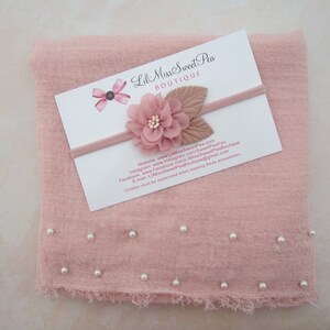 Pearl Wrap in Dusty Rose color AND/OR 2 inch pink flower with leaves headband/ newborn photo/ swaddle wrapset/  by Lil Miss Sweet Pea