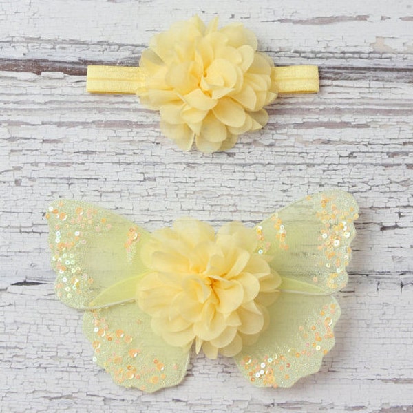 Yellow butterfly wing set for newborn photos, photo prop, newborn photographers, new baby, baby girl, baby wings by Lil Miss Sweet Pea