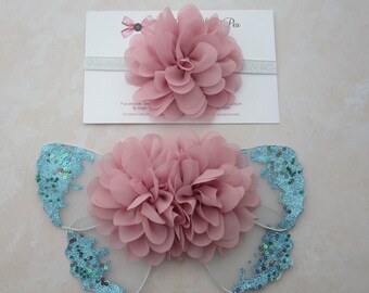 Turquoise, Pink and Silver Glitter Baby Wings, headband or wings only or a set, newborn photos, photo prop, photographer, Lil Miss Sweet Pea