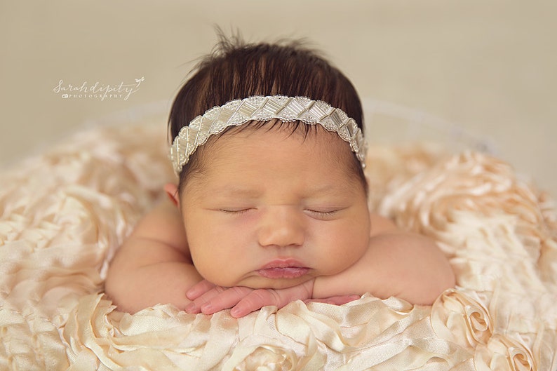 Newborn Beaded Headband for newborns for photo shoots, baby headband, photo prop, newborn photos, infant headband, photographer, infant image 1