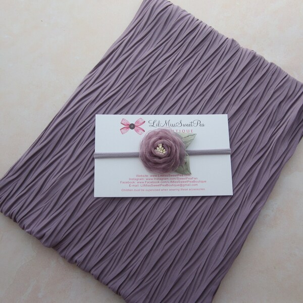 Dusty purple newborn swaddle wrap with wrinkled folds AND/or flower headband for photo shoot Lil Miss Sweet Pea