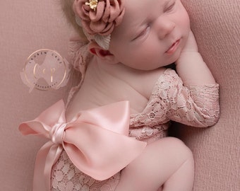 Dusty Rose Newborn Girl Photo Shoot, Lace Romper Outfit, unlined, AND/OR matching headband, newborn set, bebe foto, Lil Miss Sweet Pea