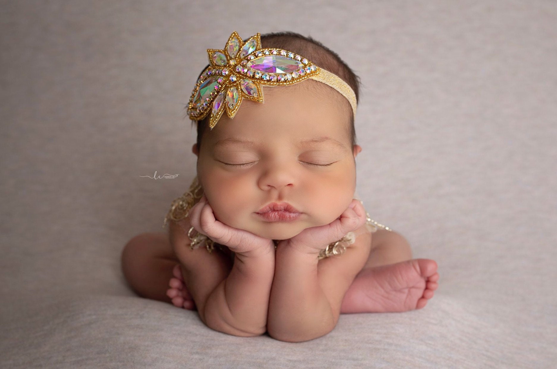 4 Gold Iridescent Rhinestone Applique Headband for babies to brides for  photos, bebe bandeau, gold headband, by Lil Miss Sweet Pea