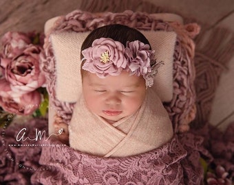 Mauve Cluster Flower headband, newborn photos, baby girl hairband, bebe foto, bandeau bebe, Lil Miss Sweet Pea Boutique