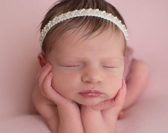 Off-white Pearl Beaded Braided  Headband - photo shoots, Baptism, Christening, Baby Shower Gift, by Lil Miss Sweet Pea