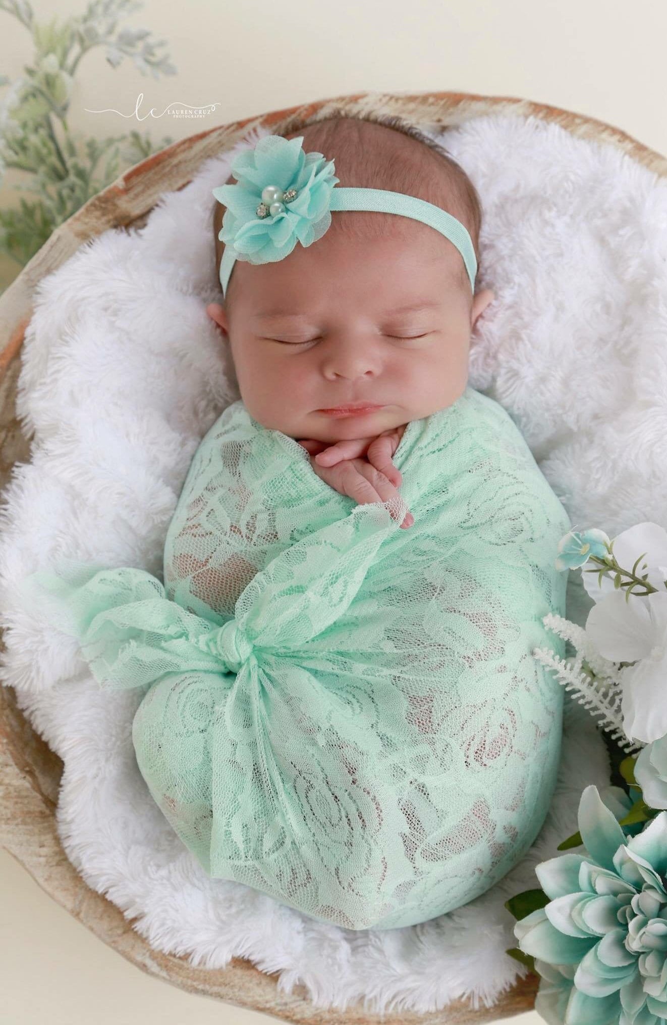 Mint stretch lace wrap AND OR matching floral headband for